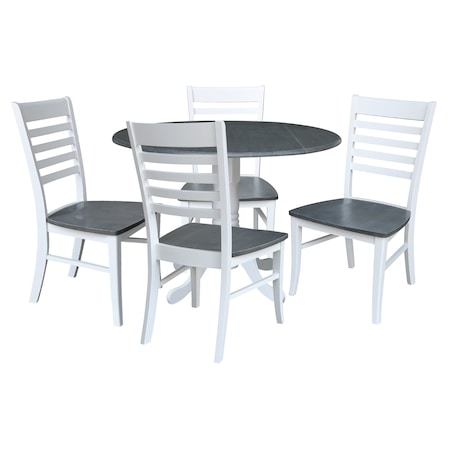 International Concepts Round 42 in. Dual Drop Leaf Dining Table with 4 Ladderback Chairs - 5 Piece Dining Set, 42 in W K05-42DP-C310-4